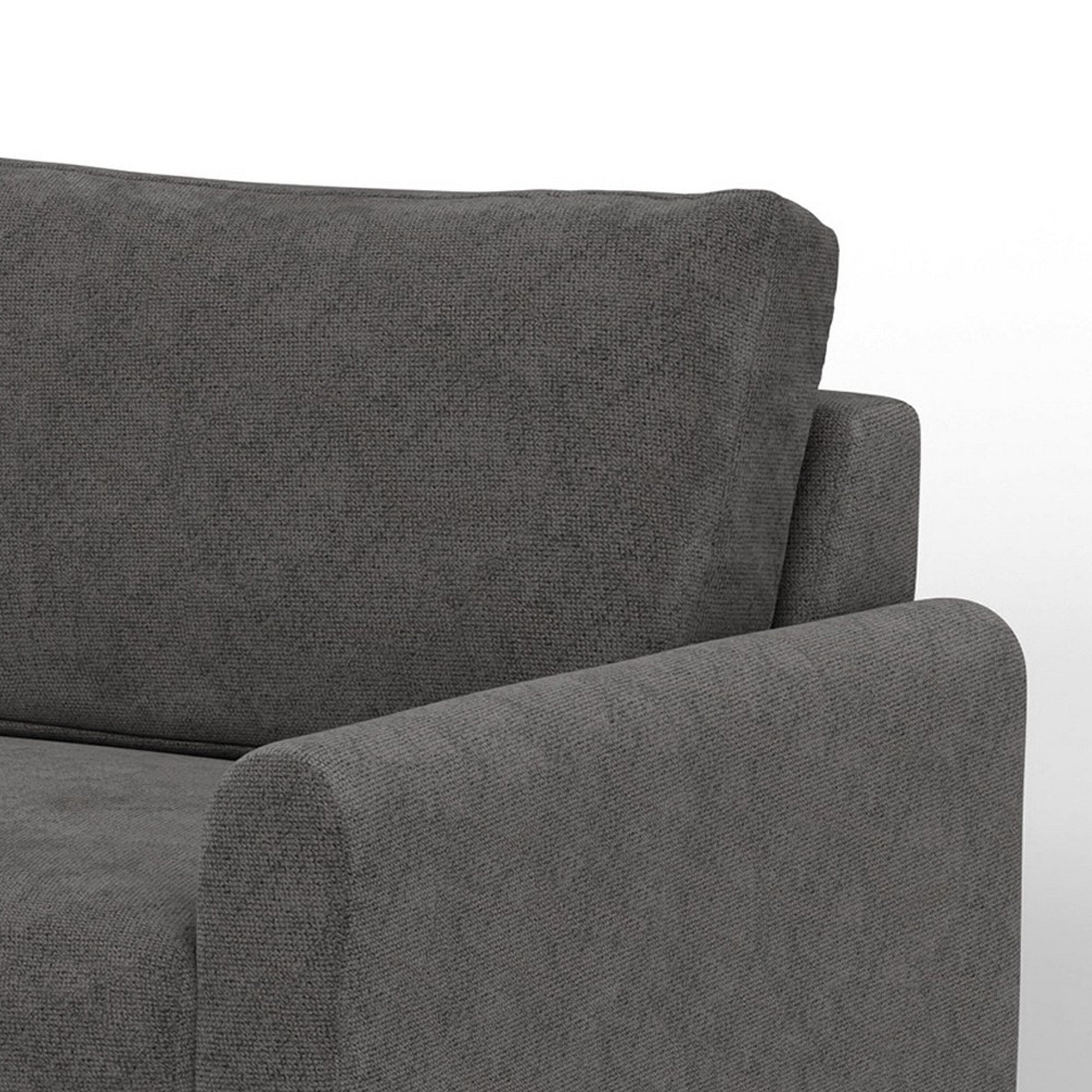 Canapé Ata, polyester gris fer, 2 coussins décoratifs, bois massif marron, 218 cm