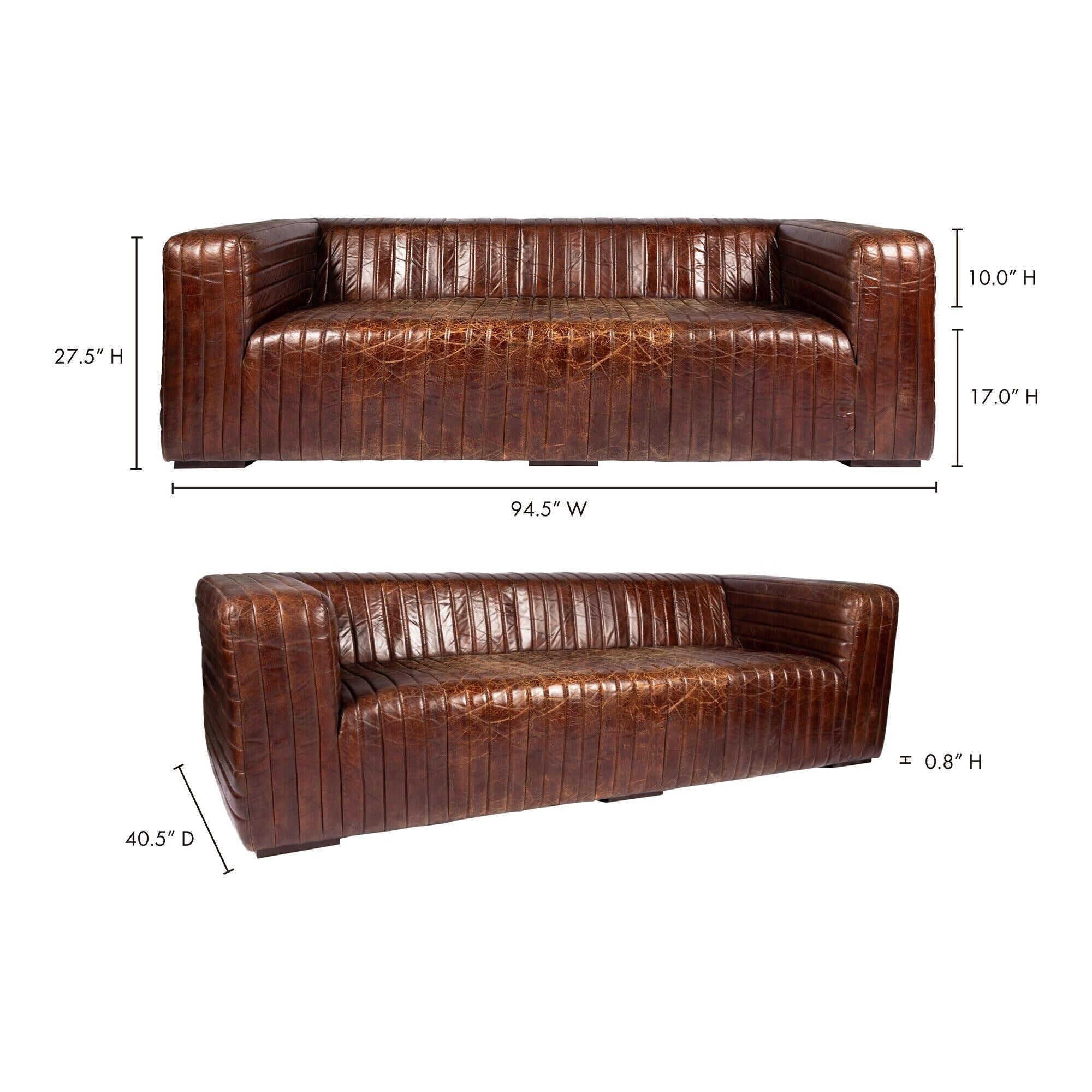 Canapé moderne en cuir à coutures en U d'Aurelle Home Caolo