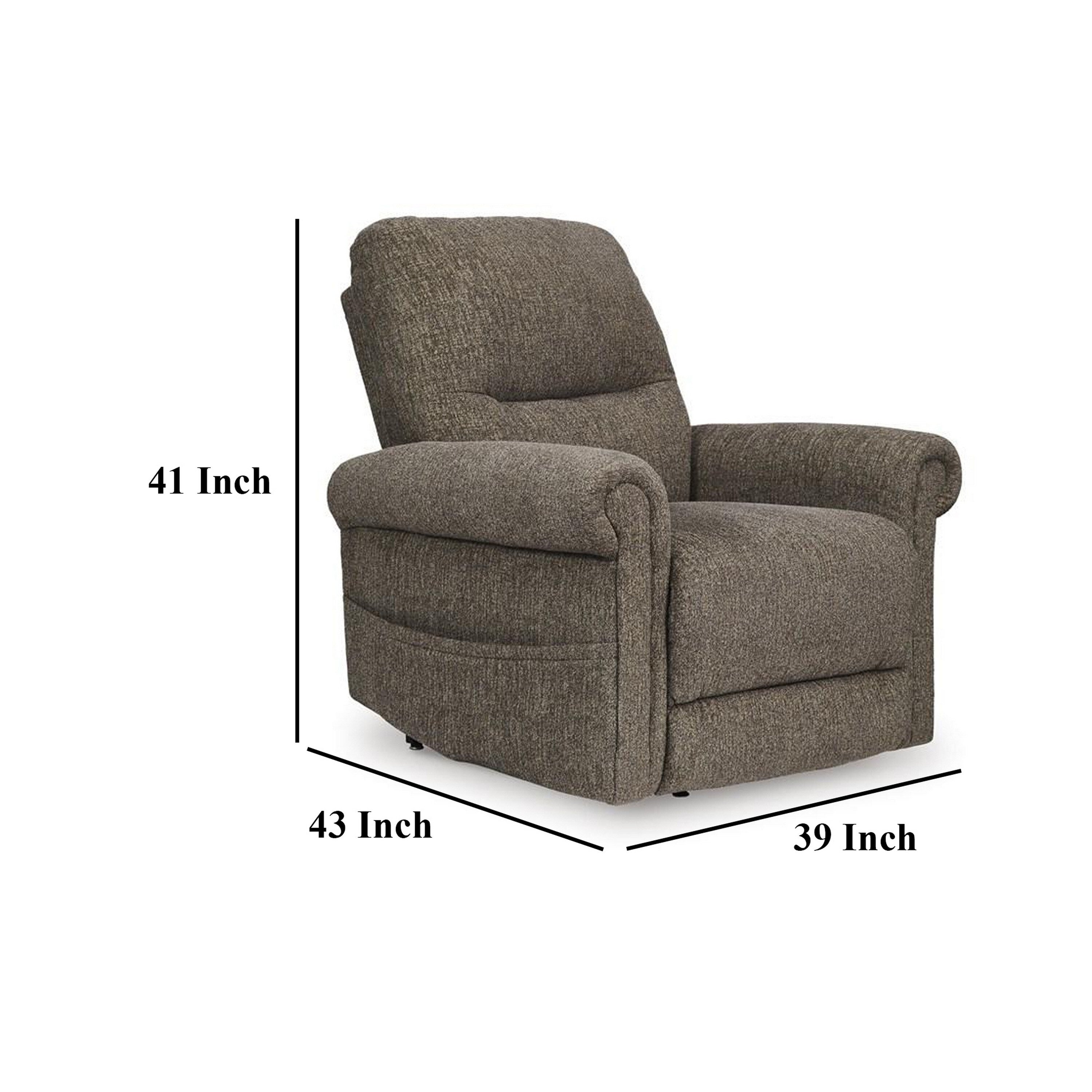 Fauteuil inclinable releveur électrique Auro, massage thermique, polyester brun taupe