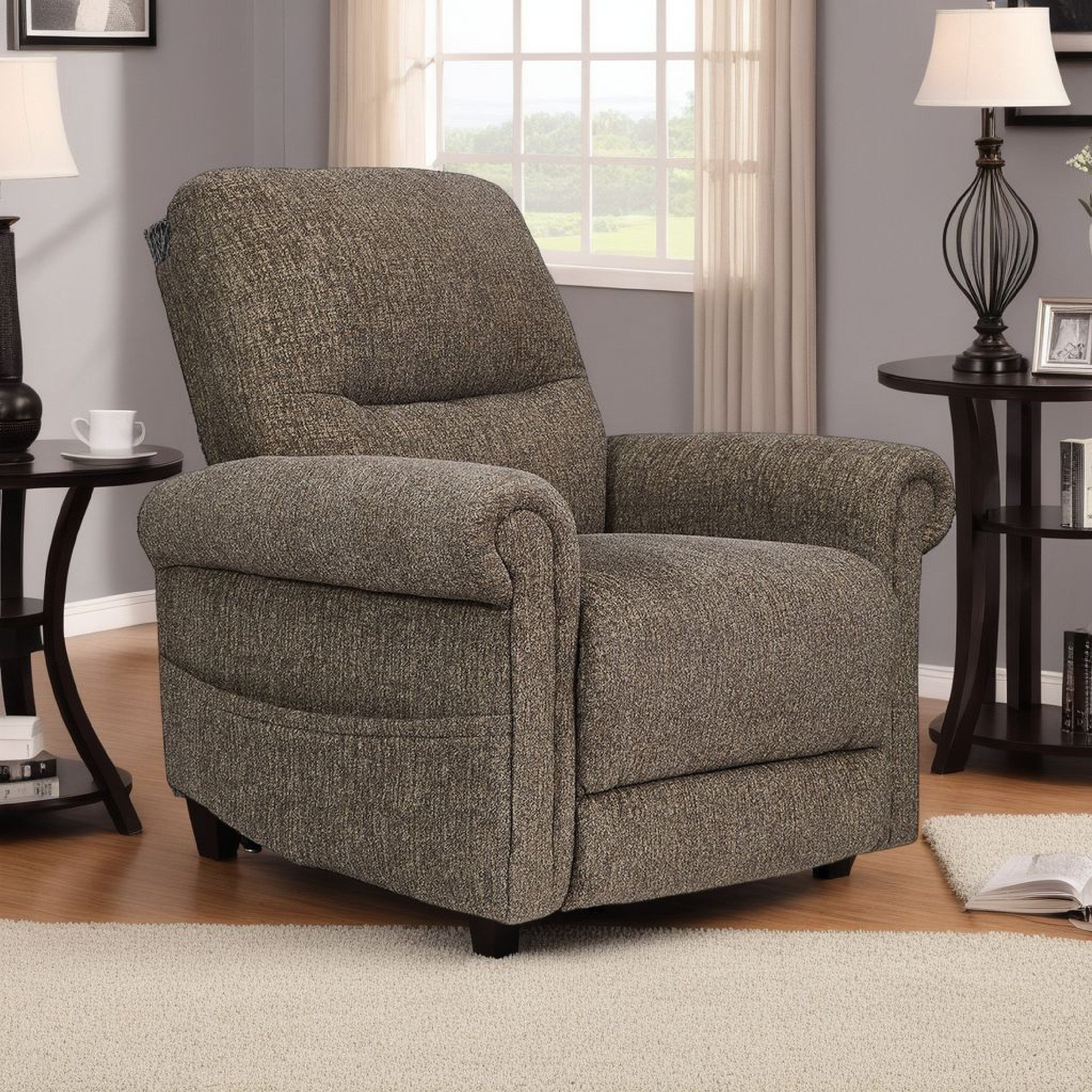 Fauteuil inclinable releveur électrique Auro, massage thermique, polyester brun taupe