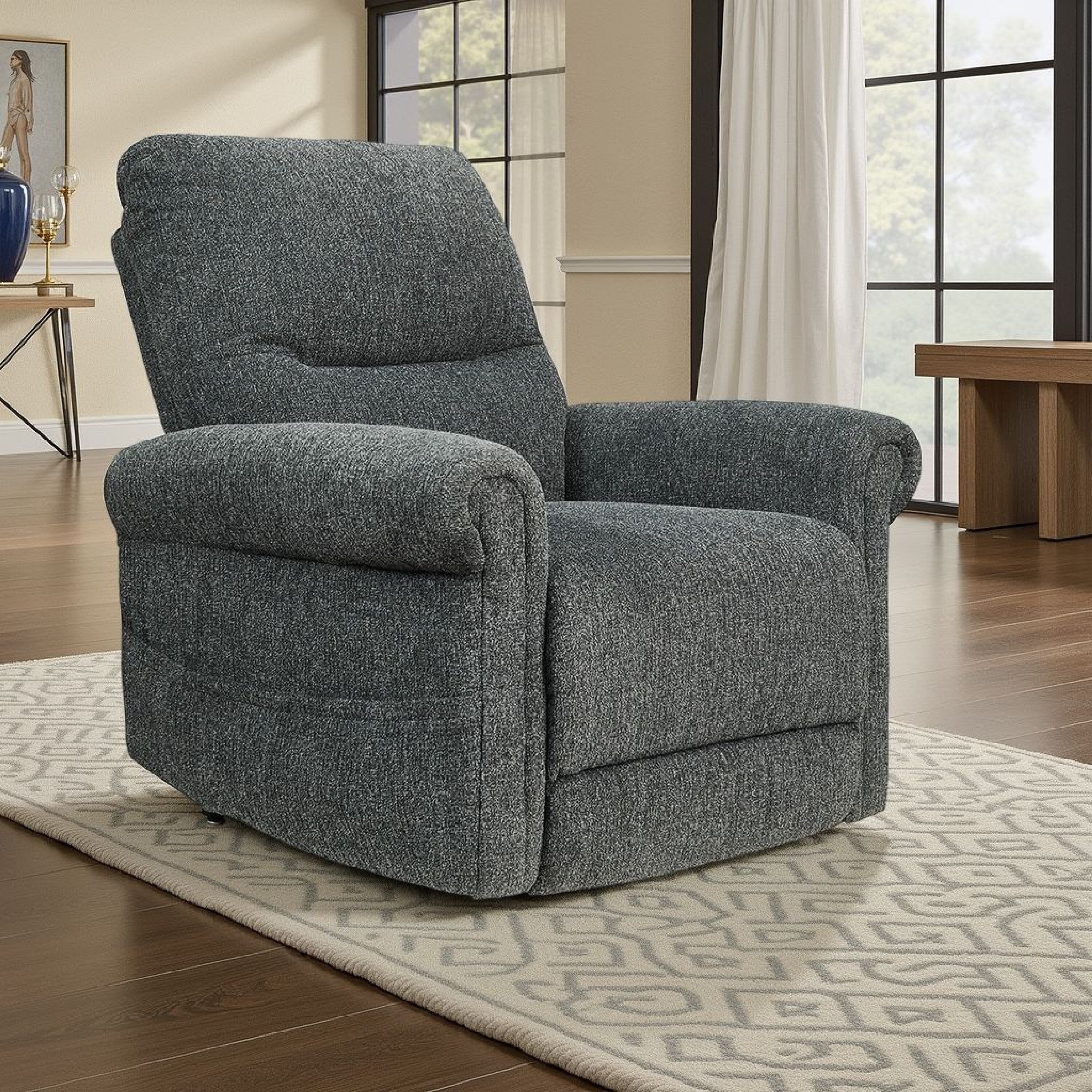 Fauteuil inclinable releveur électrique Auro, chauffant et massant, 99 cm, polyester gris