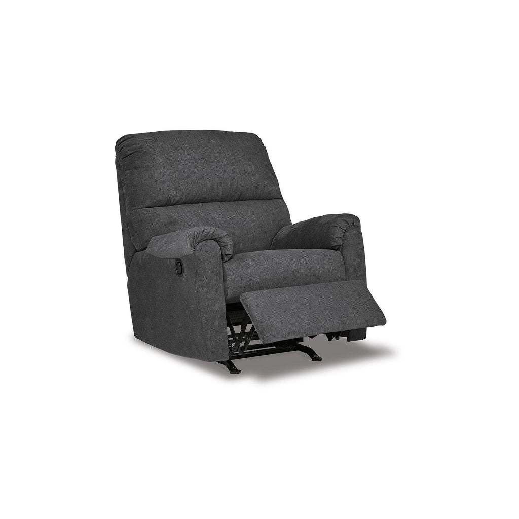 Fauteuil inclinable à bascule manuel Avel, polyester gris foncé, structure en métal