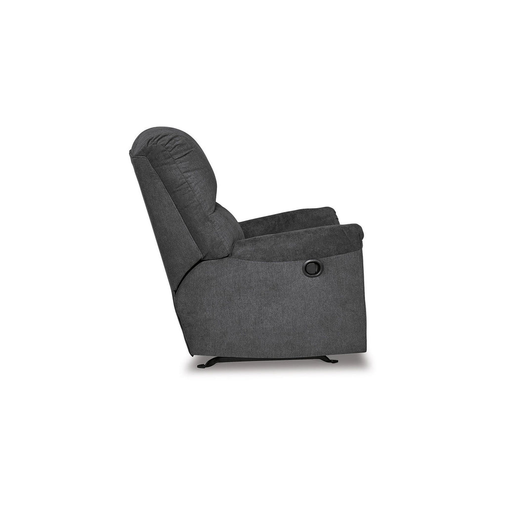Fauteuil inclinable à bascule manuel Avel, polyester gris foncé, structure en métal