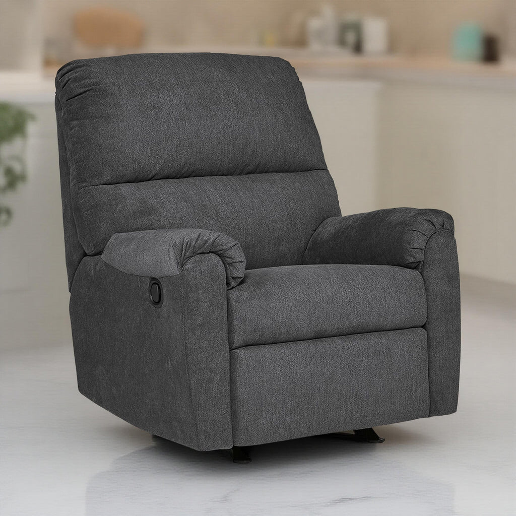Fauteuil inclinable à bascule manuel Avel, polyester gris foncé, structure en métal