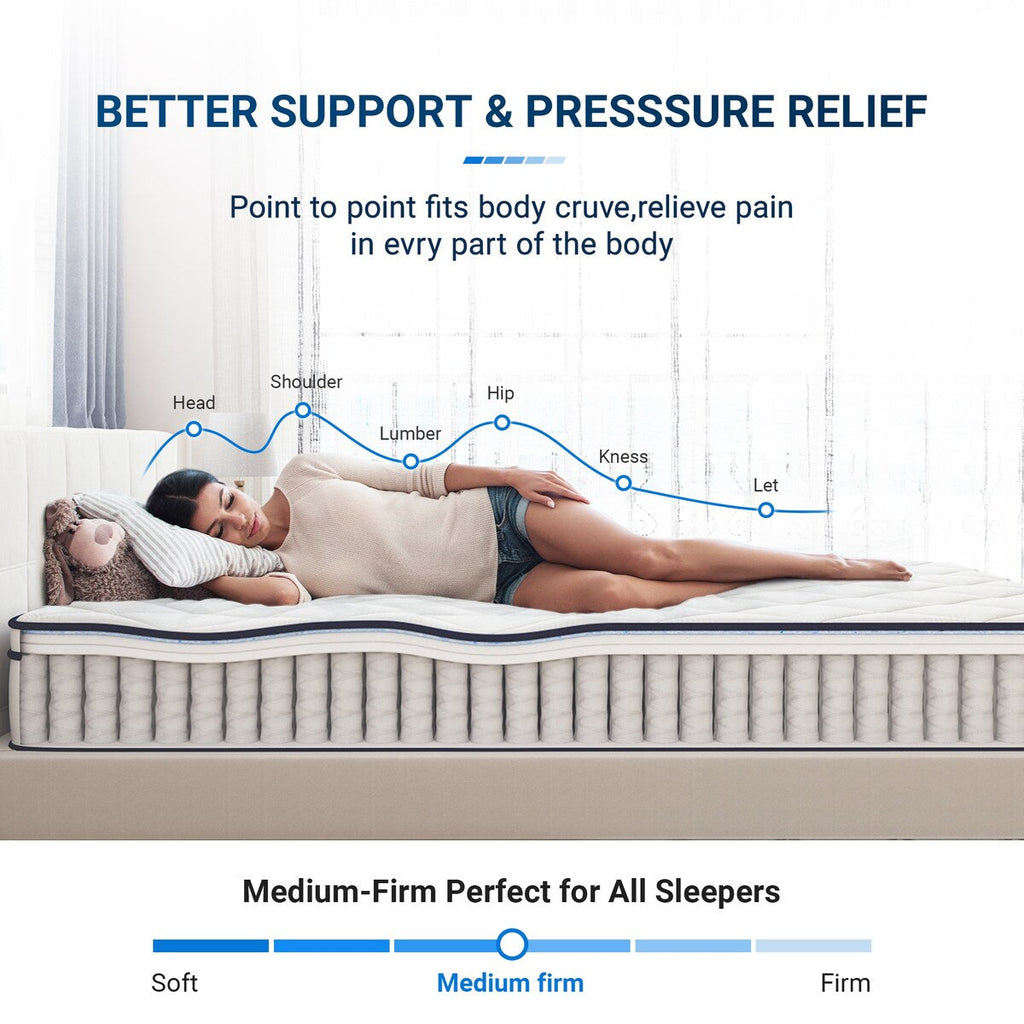 Matelas hybride Avenco 10'' en mousse à mémoire de forme et ressorts ensachés dans une boîte