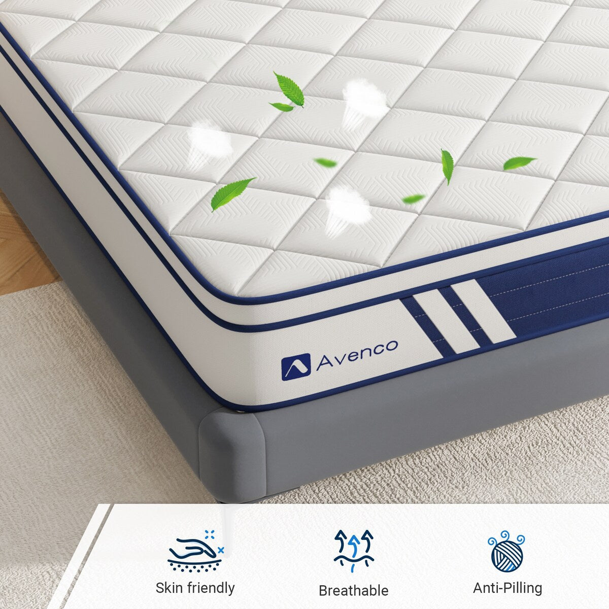 Matelas hybride Avenco 10'' en mousse à mémoire de forme et ressorts ensachés dans une boîte