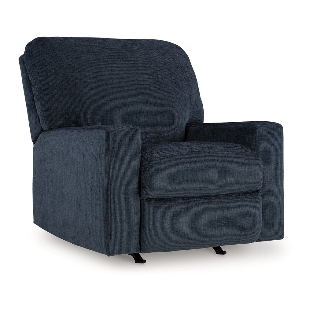 Fauteuil inclinable à bascule Avie avec mouvement doux, polyester bleu marine