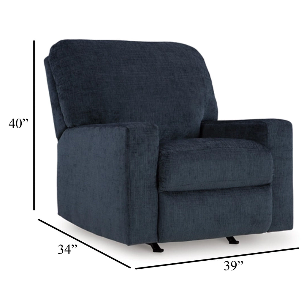 Fauteuil inclinable à bascule Avie avec mouvement doux, polyester bleu marine