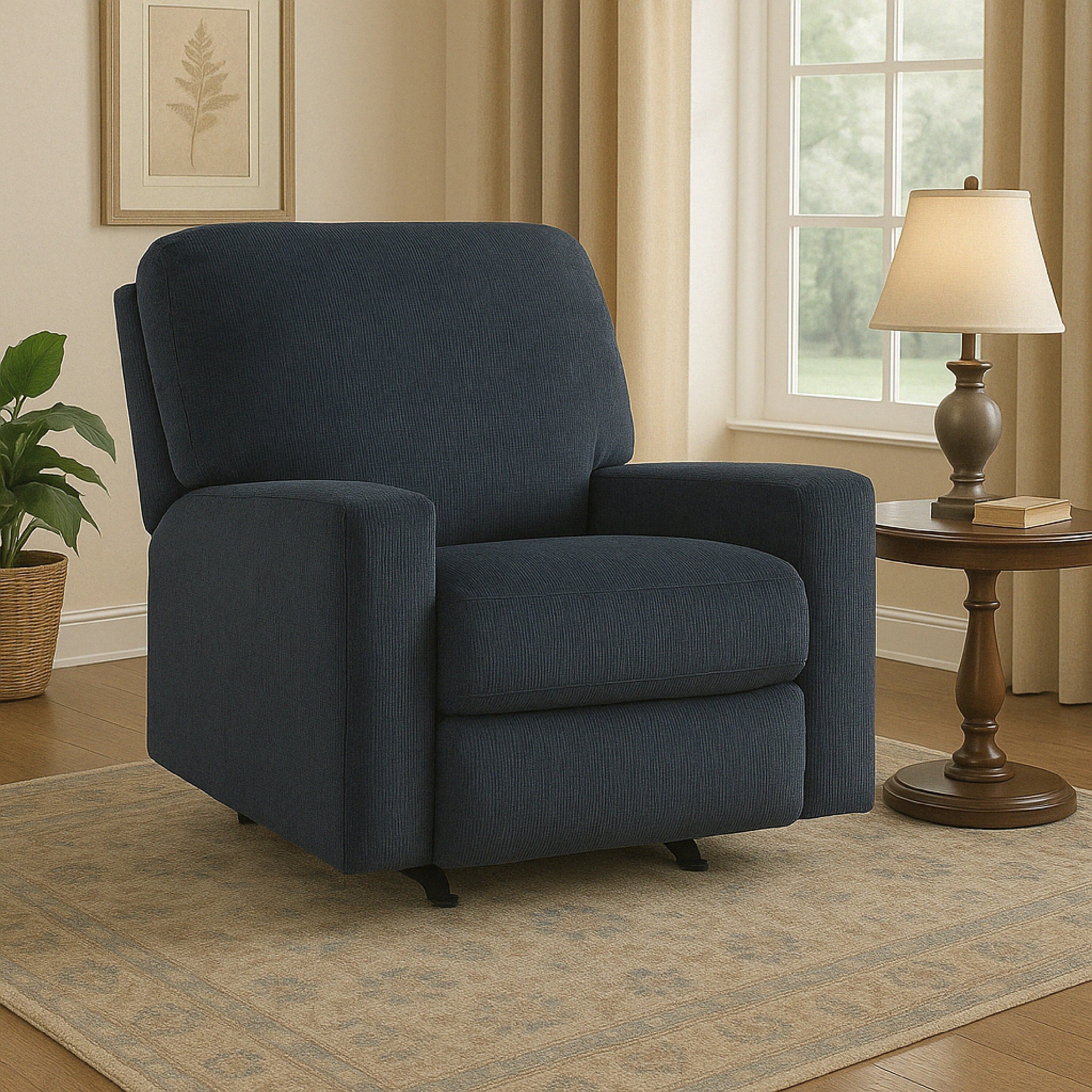 Fauteuil inclinable à bascule Avie avec mouvement doux, polyester bleu marine