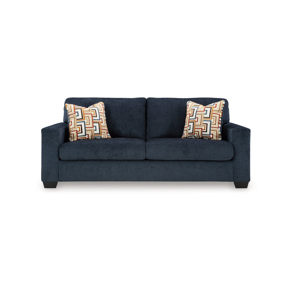 Canapé Avie, 2 coussins décoratifs, 85 pouces, noir, polyester bleu marine doux