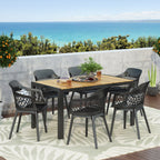 Ensemble de salle à manger d'extérieur Azalea en bois et résine, 7 pièces, par Christopher Knight Home