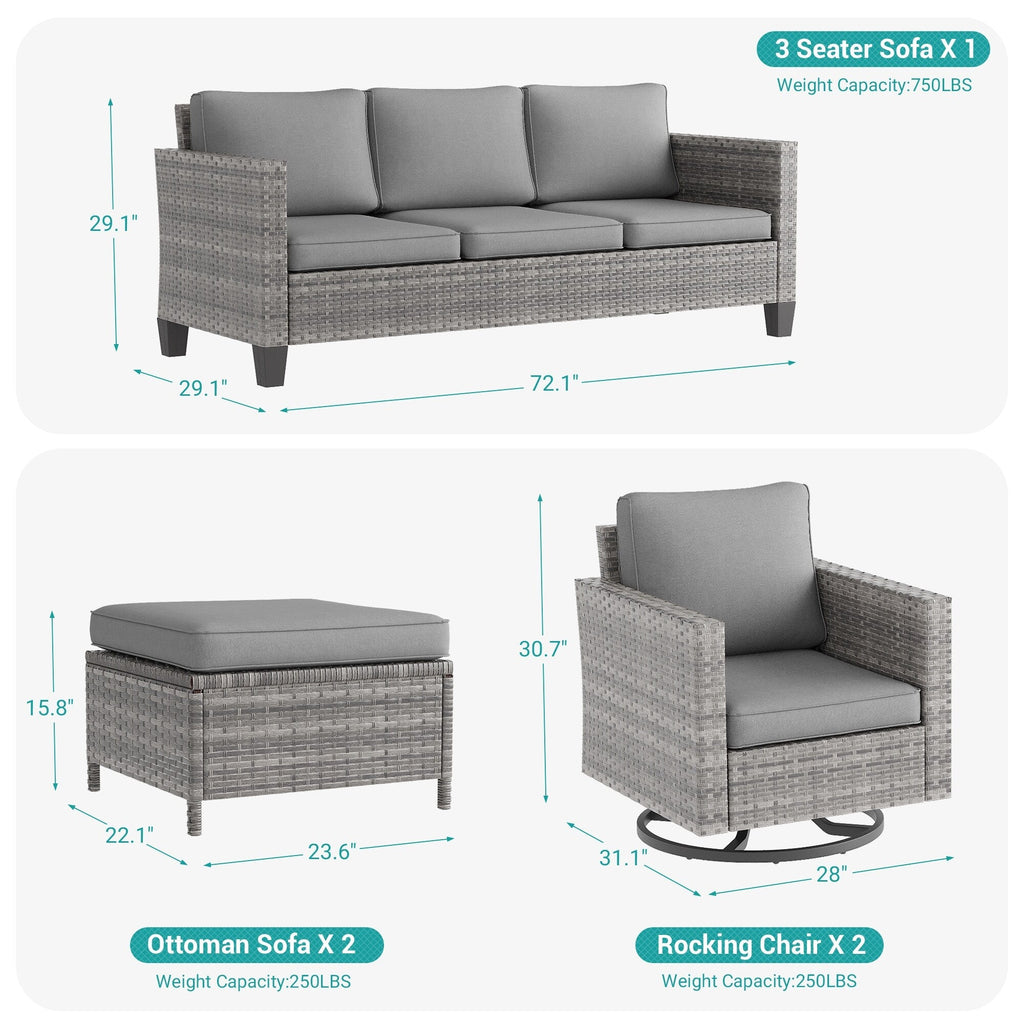 Ensemble de 5 canapés pivotants et à bascule pour patio BONOSUKI en rotin gris