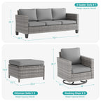 Ensemble de 5 canapés pivotants et à bascule pour patio BONOSUKI en rotin gris