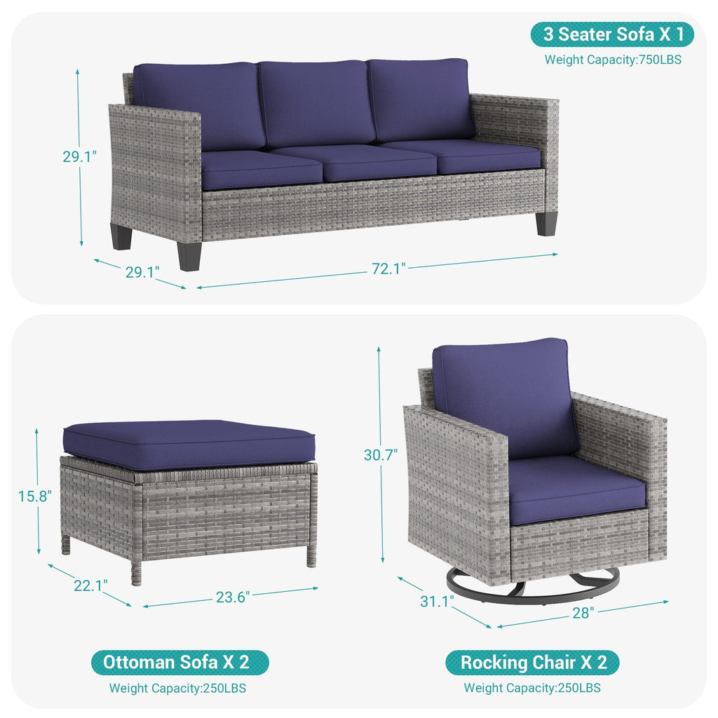 Ensemble de 5 canapés pivotants et à bascule pour patio BONOSUKI en rotin gris