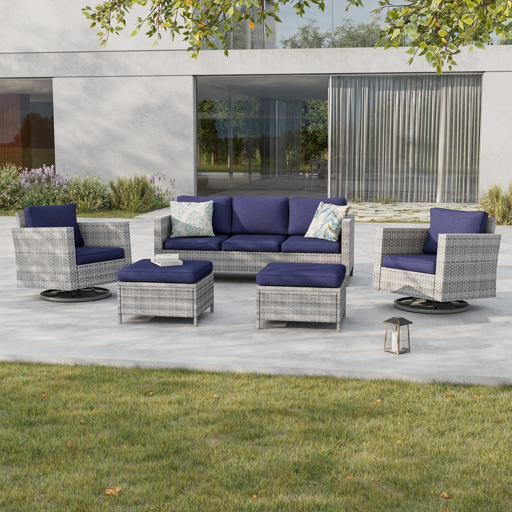 Ensemble de 5 canapés pivotants et à bascule pour patio BONOSUKI en rotin gris