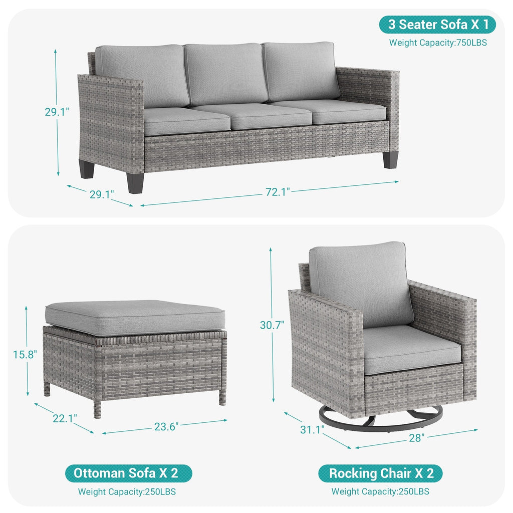 Ensemble de 5 canapés pivotants et à bascule pour patio BONOSUKI en rotin gris