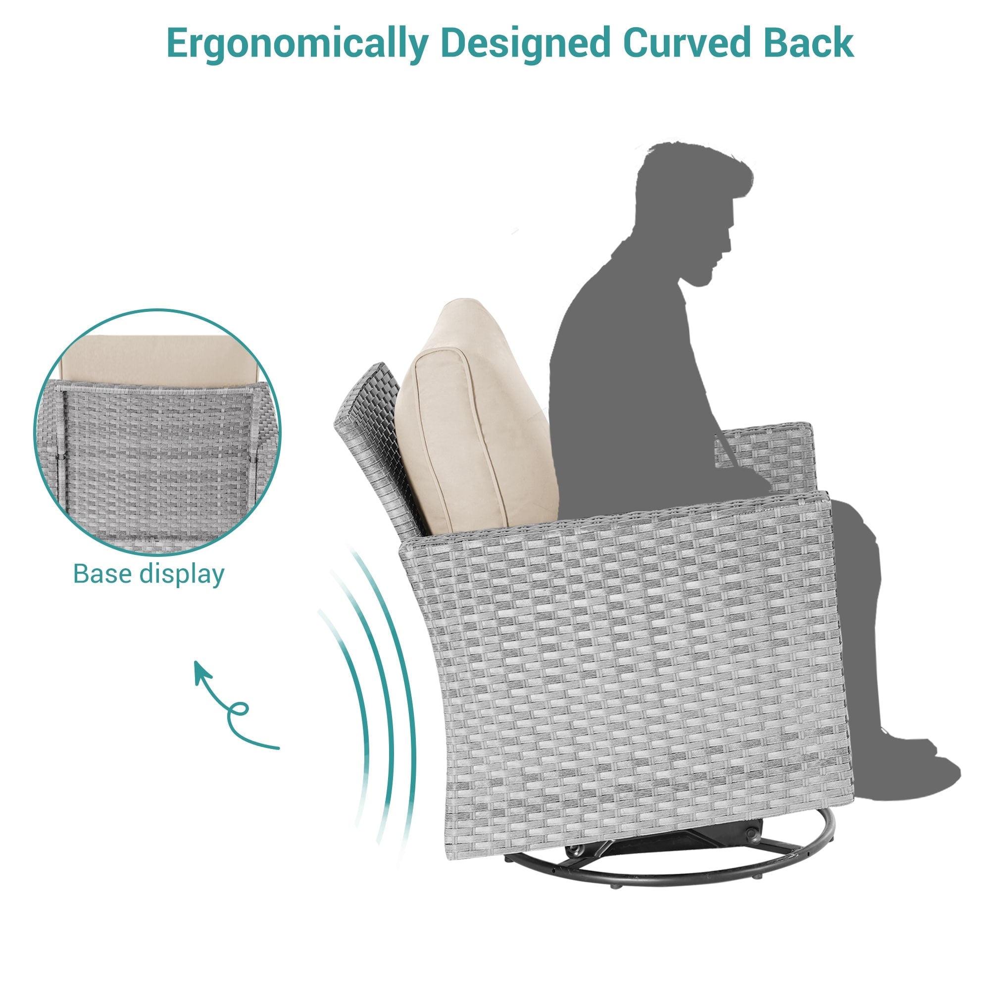 Ensemble de 6 canapés pivotants à bascule pour patio BONOSUKI en rotin gris avec table d'appoint