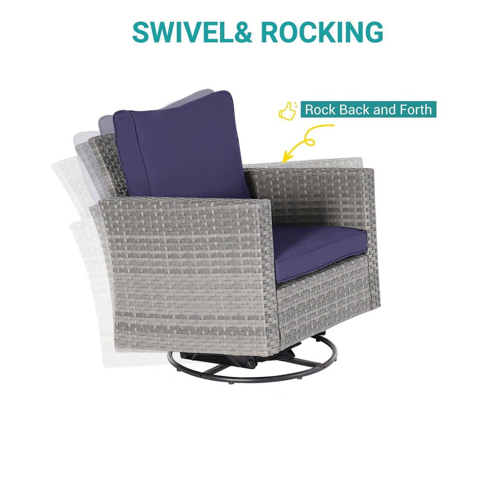 Ensemble de 6 canapés pivotants à bascule pour patio BONOSUKI en rotin gris avec table d'appoint