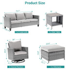 Ensemble de 6 canapés pivotants à bascule pour patio BONOSUKI en rotin gris avec table d'appoint