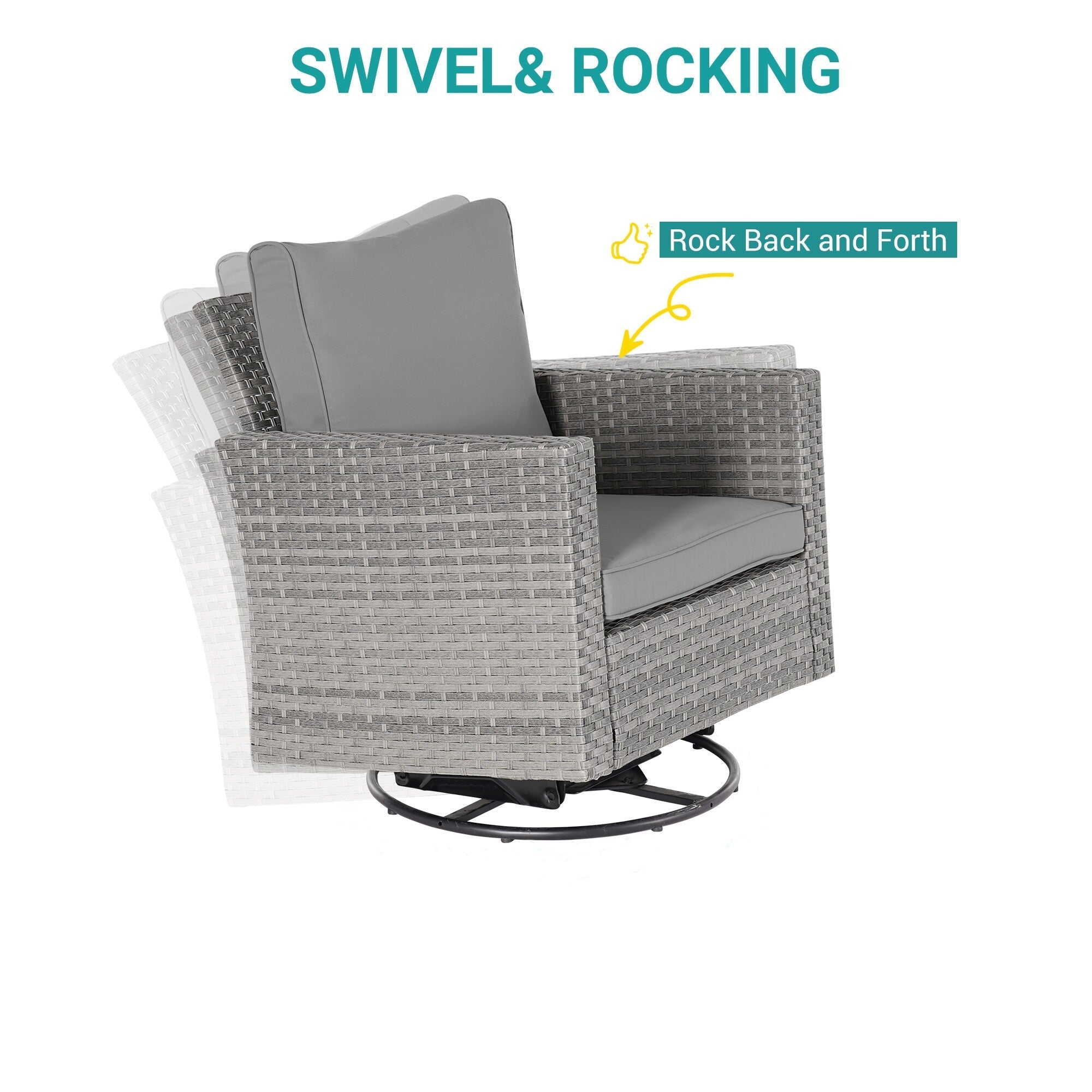 Ensemble de 6 canapés pivotants à bascule pour patio BONOSUKI en rotin gris avec table d'appoint