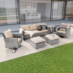 Ensemble de 6 canapés pivotants à bascule pour patio BONOSUKI en rotin gris avec table d'appoint