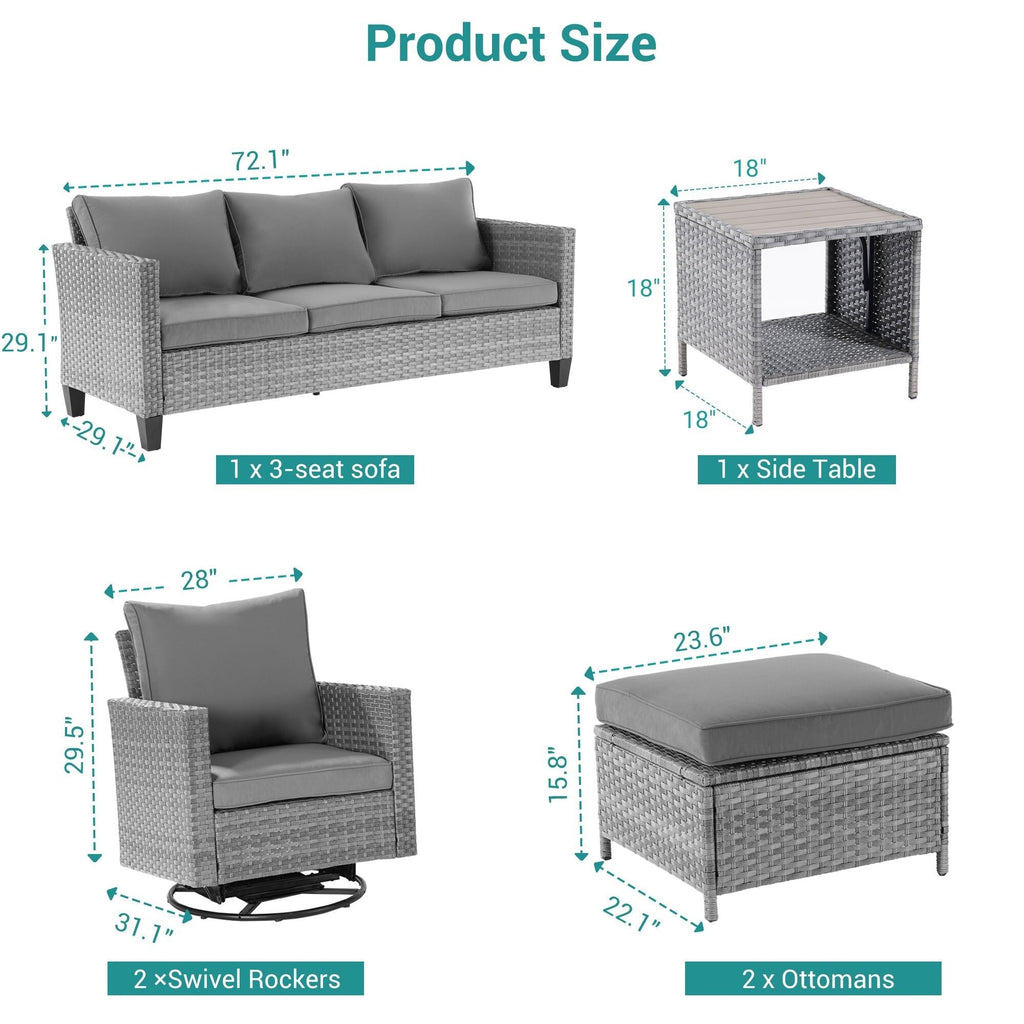 Ensemble de 6 canapés pivotants à bascule pour patio BONOSUKI en rotin gris avec table d'appoint