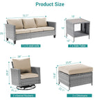 Ensemble de 6 canapés pivotants à bascule pour patio BONOSUKI en rotin gris avec table d'appoint