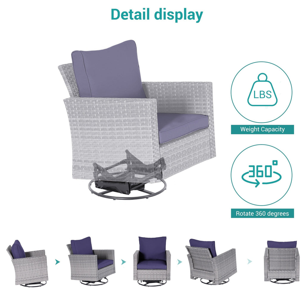 Ensemble de 6 canapés pivotants à bascule pour patio BONOSUKI en rotin gris avec table d'appoint