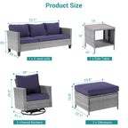 Ensemble de 6 canapés pivotants à bascule pour patio BONOSUKI en rotin gris avec table d'appoint