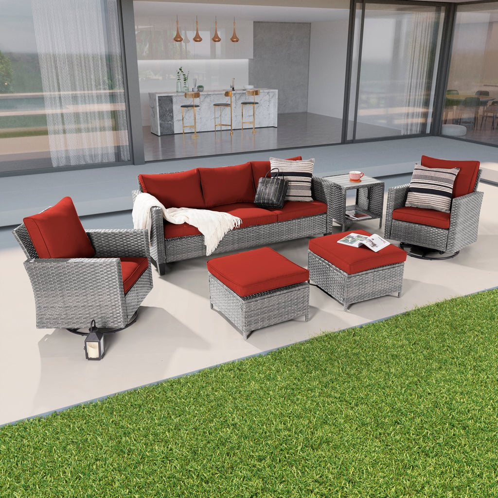 Ensemble de 6 canapés pivotants à bascule pour patio BONOSUKI en rotin gris avec table d'appoint