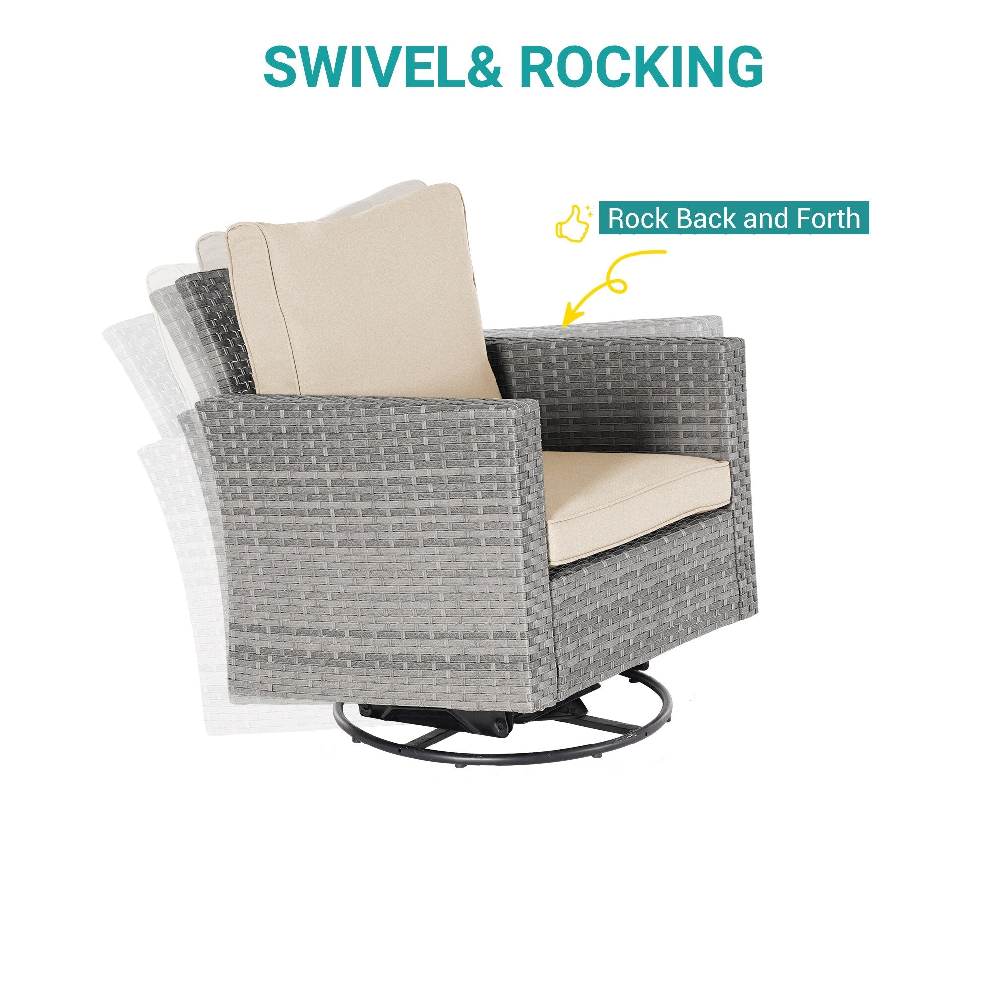 Ensemble de 6 canapés pivotants à bascule pour patio BONOSUKI en rotin gris avec table d'appoint