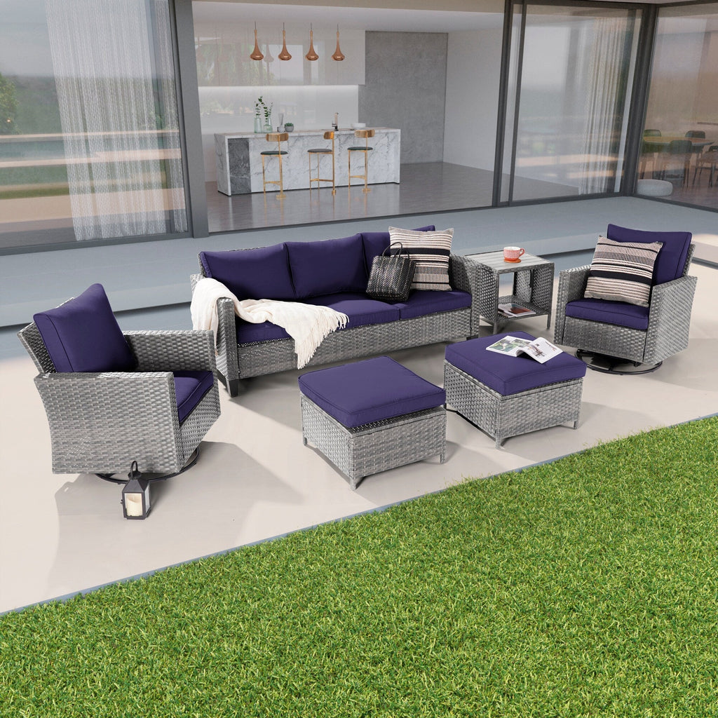 Ensemble de 6 canapés pivotants à bascule pour patio BONOSUKI en rotin gris avec table d'appoint