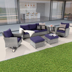 Ensemble de 6 canapés pivotants à bascule pour patio BONOSUKI en rotin gris avec table d'appoint