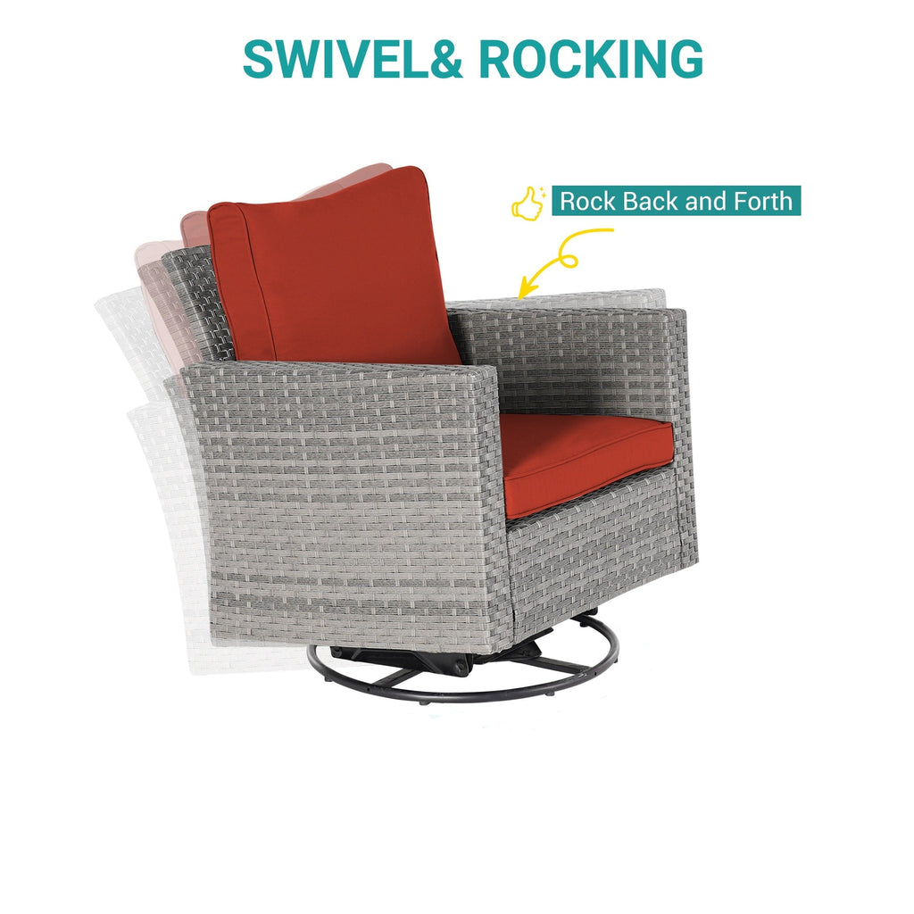 Ensemble de 6 canapés pivotants à bascule pour patio BONOSUKI en rotin gris avec table d'appoint