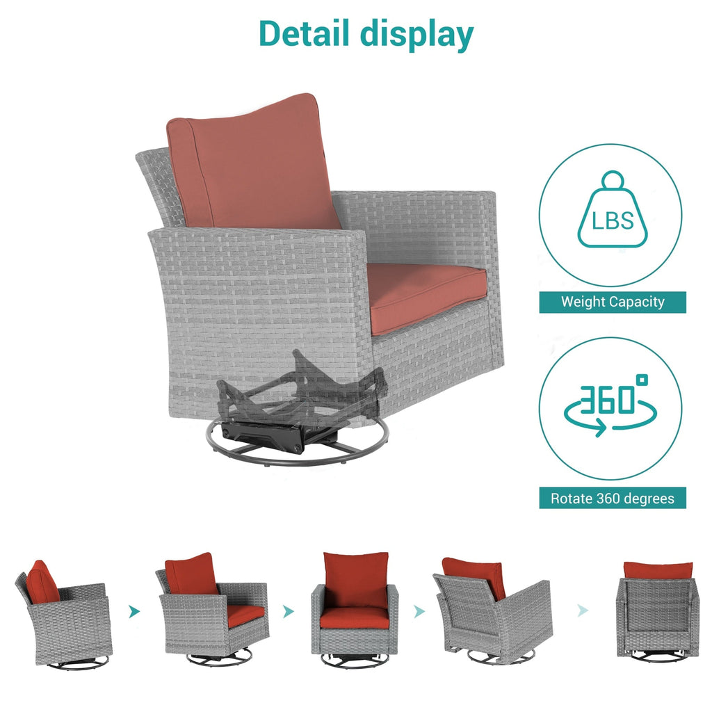 Ensemble de 6 canapés pivotants à bascule pour patio BONOSUKI en rotin gris avec table d'appoint