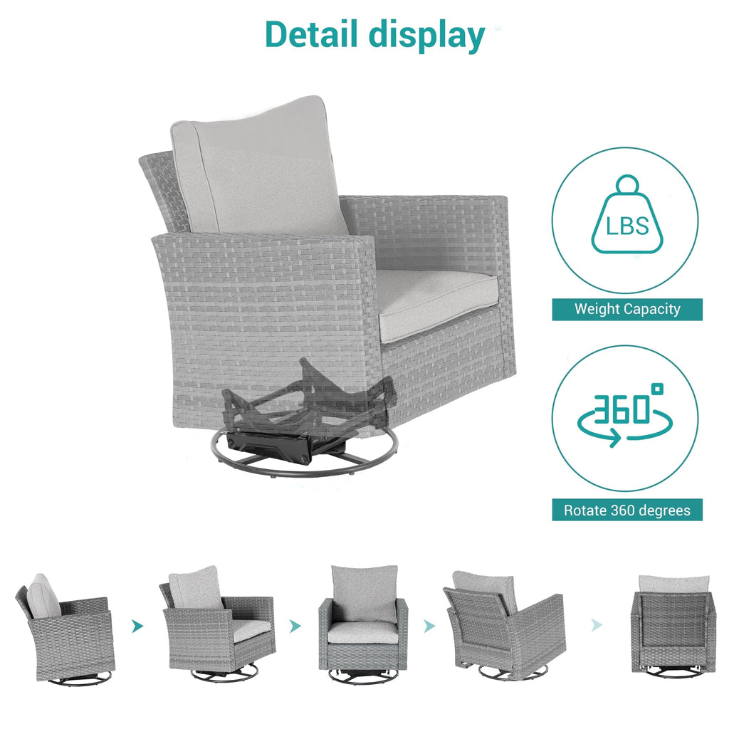 Ensemble de 6 canapés pivotants à bascule pour patio BONOSUKI en rotin gris avec table d'appoint