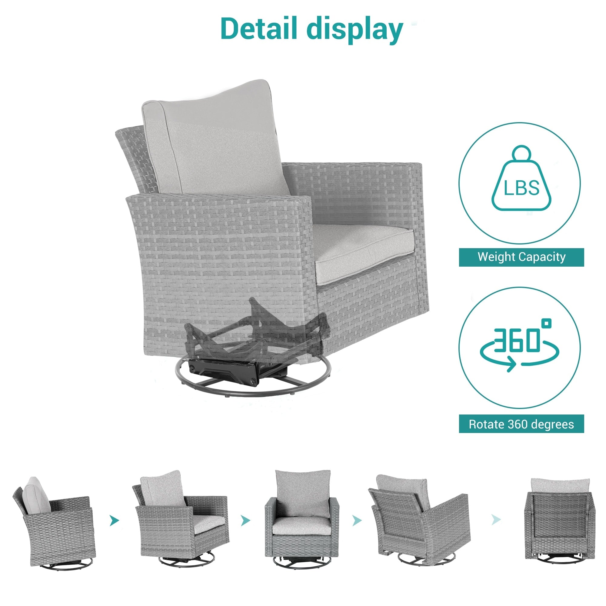 Ensemble de 6 canapés pivotants à bascule pour patio BONOSUKI en rotin gris avec table d'appoint
