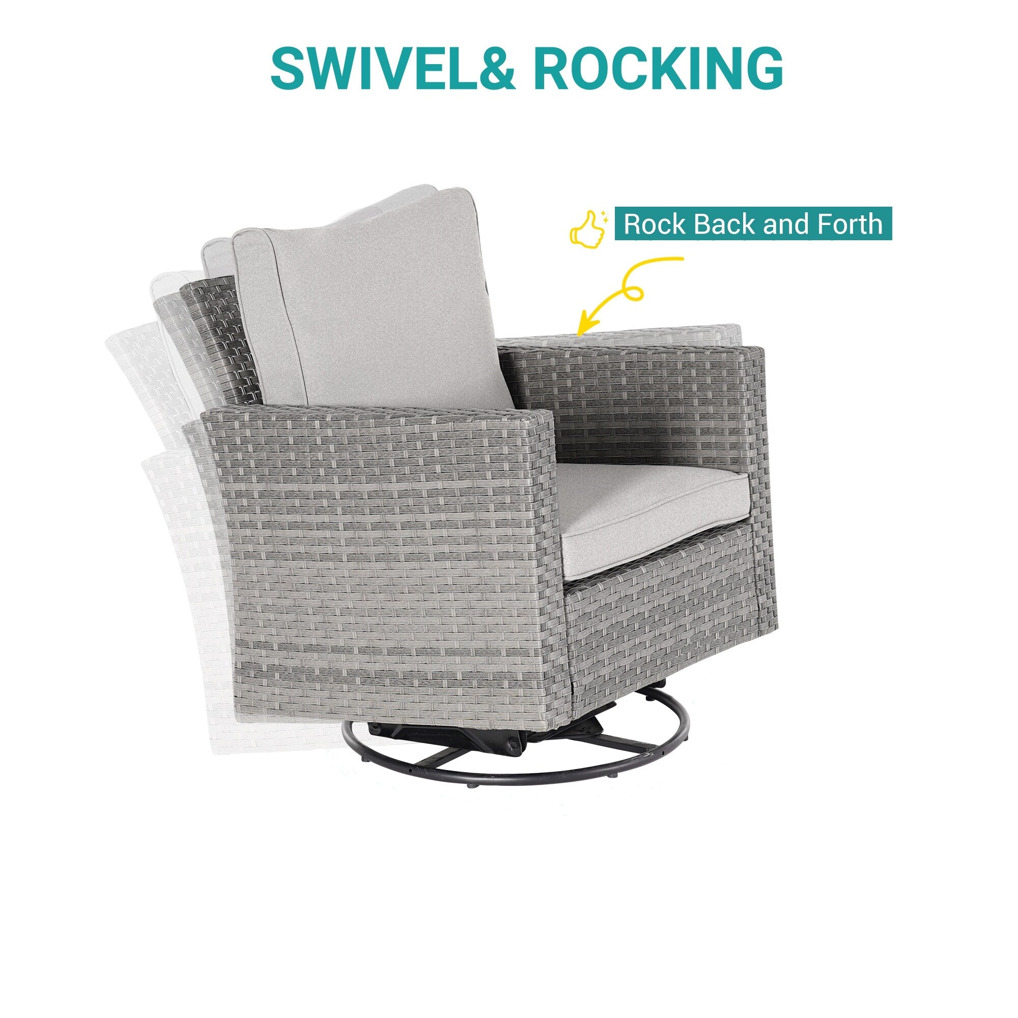 Ensemble de 6 canapés pivotants à bascule pour patio BONOSUKI en rotin gris avec table d'appoint