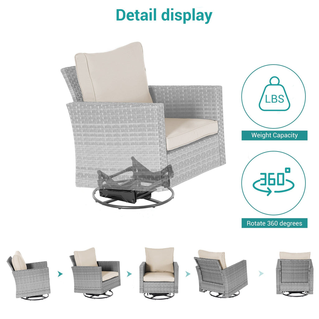 Ensemble de 6 canapés pivotants à bascule pour patio BONOSUKI en rotin gris avec table d'appoint