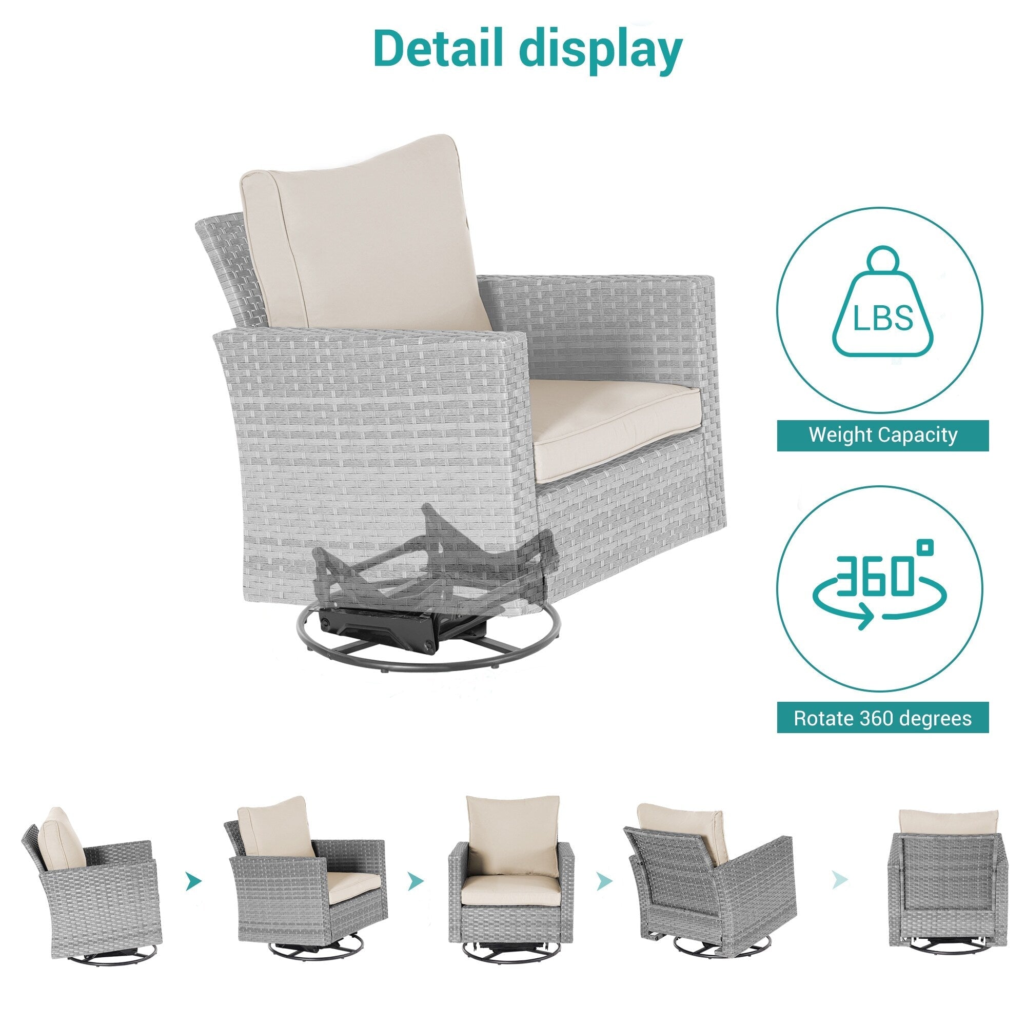 Ensemble de 6 canapés pivotants à bascule pour patio BONOSUKI en rotin gris avec table d'appoint