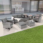 Ensemble de 6 canapés pivotants à bascule pour patio BONOSUKI en rotin gris avec table d'appoint