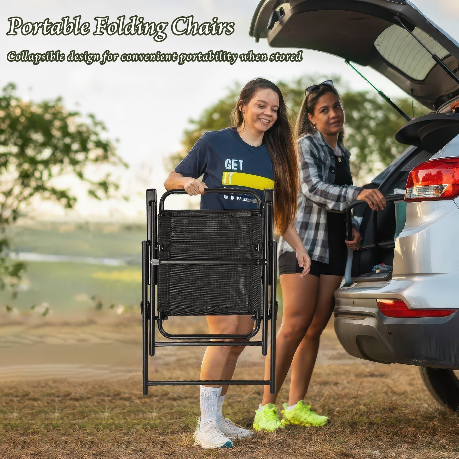 Ensemble de salle à manger d'extérieur pliable en métal BOSSIN 6 pièces avec parasol, table et chaises pour terrasse, pelouse et jardin