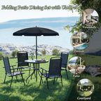 Ensemble de salle à manger d'extérieur pliable en métal BOSSIN 6 pièces avec parasol, table et chaises pour terrasse, pelouse et jardin