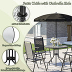 Ensemble de salle à manger d'extérieur pliable en métal BOSSIN 6 pièces avec parasol, table et chaises pour terrasse, pelouse et jardin