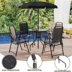 Ensemble de salle à manger d'extérieur pliable en métal BOSSIN 6 pièces avec parasol, table et chaises pour terrasse, pelouse et jardin