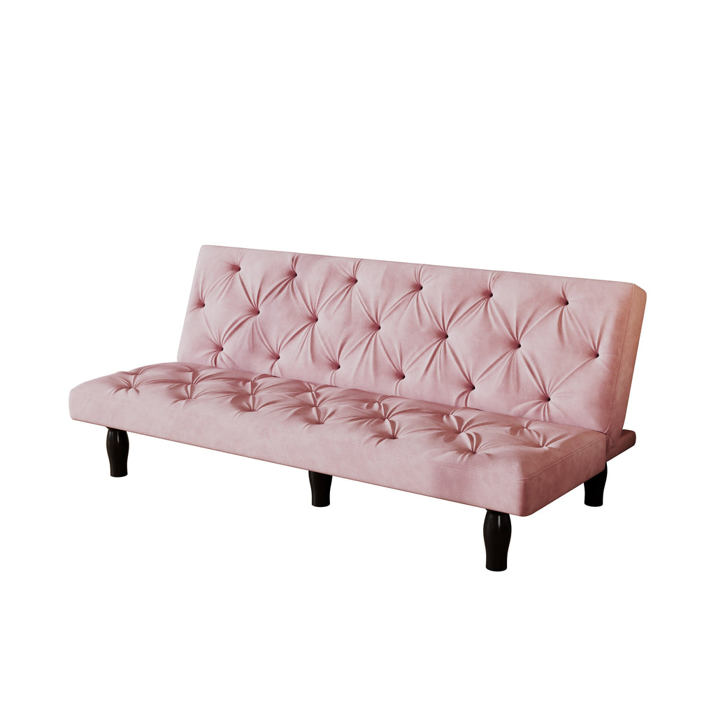 Canapé-lit 3 places en velours rose bébé 66 avec cadre en bois robuste et coussin en mousse hautement élastique pour le salon