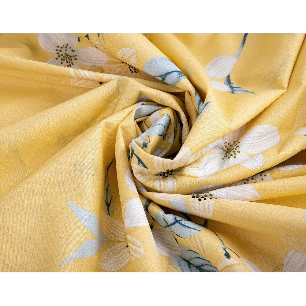 Parure de lit en coton jaune et gris à motif fleurs de cerisier Bahar