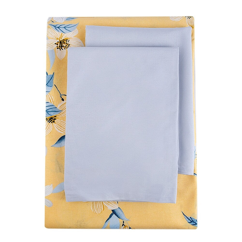 Parure de lit en coton jaune et gris à motif fleurs de cerisier Bahar