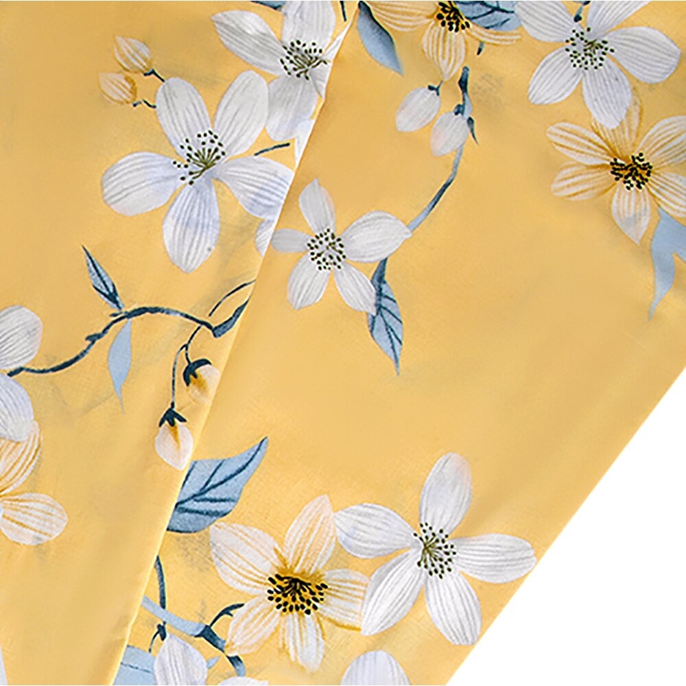 Parure de lit en coton jaune et gris à motif fleurs de cerisier Bahar