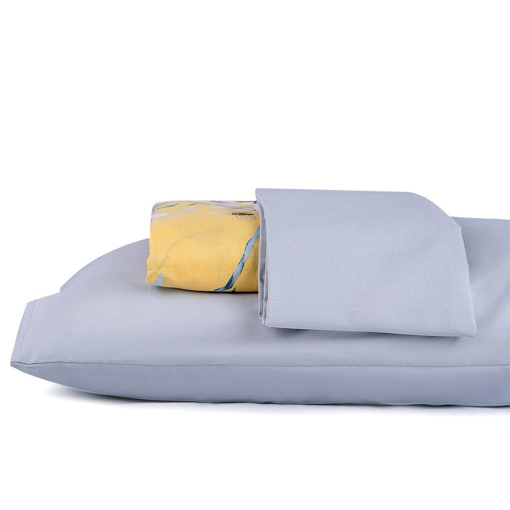 Parure de lit en coton jaune et gris à motif fleurs de cerisier Bahar